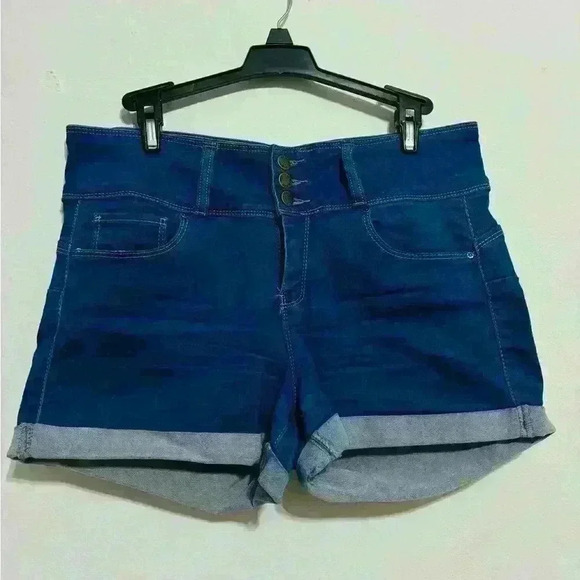 HIGH WAIST Roll Up Hem Denim Blue Short - Picture 1 of 8